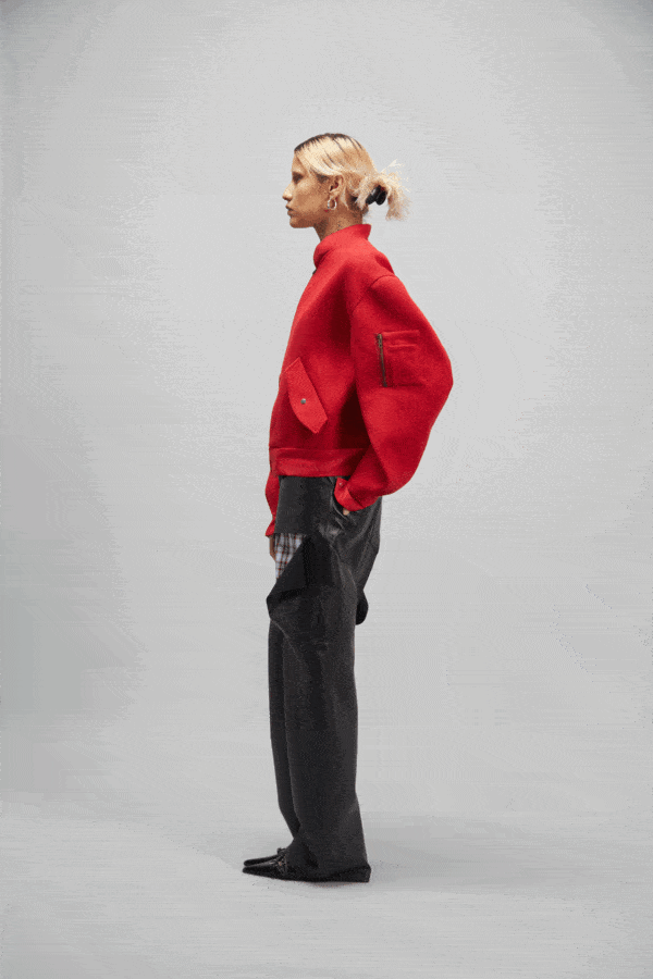 RIB BOMBER JACKET RED - Image 4