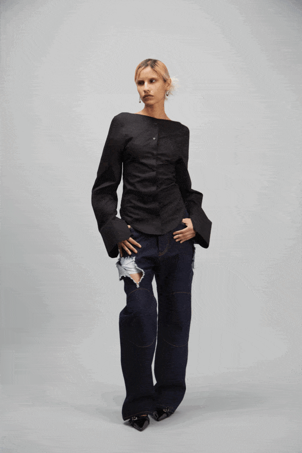 COLLARLESS FITTED SHIRT BLACK