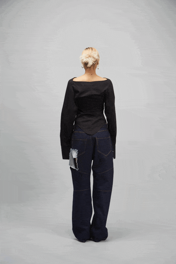 COLLARLESS FITTED SHIRT BLACK - Image 3