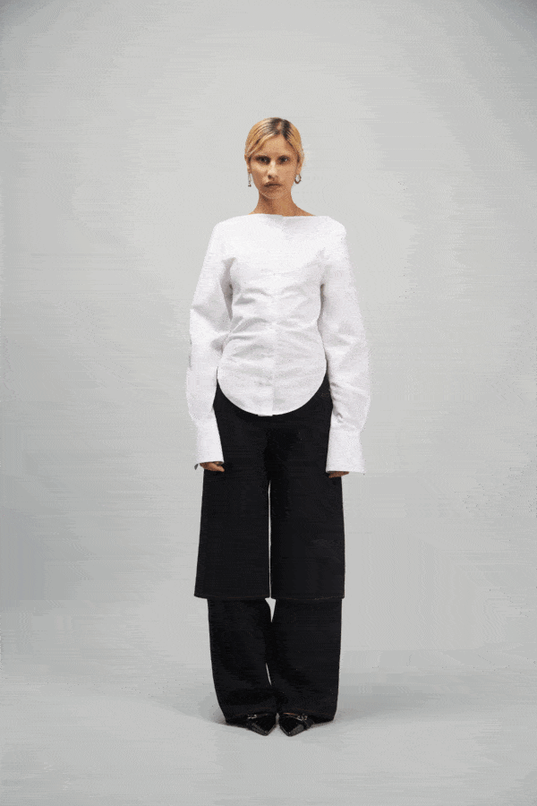 COLLARLESS FITTED SHIRT WHITE
